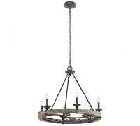 Elstead Lighting Elstead Taulbee 6 Light Chandelier in Weathered Zinc and Grey Wood Veneer