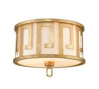 Elstead Lighting Lemuria 2 Light Flush - Distressed Gold, Ivory Shade