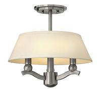 Luminosa Lighting Elstead Hinkley Whitney Cylindrical 3 Arm Semi-Flush / Pendant Ceiling Light With Shade 3X E14 Brushed Nickel