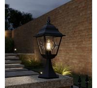 Elstead Norfolk pillar light, black/clear, leaded glass, IP43