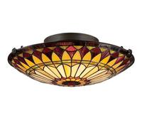 West End 2 Light Flush Ceiling Light Vintage Bronze, Tiffany Glass, E27 - Vintage Bronze