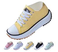 Elsvia Orthopedic Canvas Hike Platforms Sneakers, Elsvia Orthopedic Canvas Hike Platform Sneakers Shoes for Women (Yellow,4)