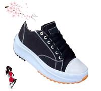 Elsvia Orthopedic Shoes for Women, Hiking Comfortable Casual Canvas Sneakers, Thick Sole Breathable Shoes (Black, Adult, Women, 2.5, Numeric, UK Footwear Size System, Medium)