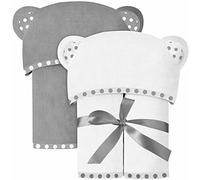Set of 2 Hooded Baby Towels - White and Grey - Luxurious, Large and Super Absorbent - 30 x 30 Inch - Soft and Suitable for Infants, Toddlers and Kids - 400 GSM
