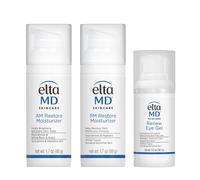 EltaMD Morning and Night Skin Care Kit AM Restore and PM Restore Facial Moisturizers Anti-Aging Renew Eye Gel
