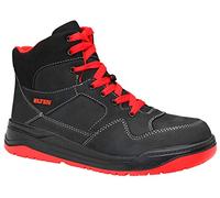 ELTEN Maverick Black-Red Cool Mid Safety Trainers in Basketball Style, Nubuck Leather, Steel Cap, Textile Lining
