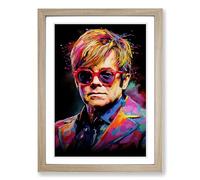 Elton John Abstract Framed Wall Art Print A2 Oak | Ready to Hang, Premium Gi Paper, Fade-Resistant Inks, Securely Packaged, UK Made