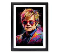 Elton John Abstract Framed Wall Art Print, Ready to Hang Picture for Living Room Bedroom Home Office, Black A2 (48 x 66 cm)