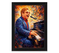 Elton John Art Styled Signed Poster Print - Limited Edition Autograph Fan Gift, Collectible Memorabilia Wall Art Merchandise - Rocketman Legend Tribute (A4 Framed)