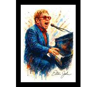 Elton John Autographed Splash Art Watercolour Print. (A4 FRAMED)