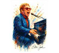 Elton John Autographed Splash Art Watercolour Print. (A4 PRINT ONLY)