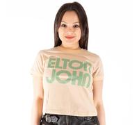 Elton John Crop Top T Shirt Retro Text Logo Official Womens Sand Ringer S