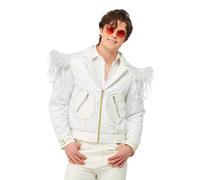 Smiffys Elton John Feather Jacket for Adults, Quilted Jacket with Feather Shoulders, White, Officially Licensed, Ideal for Music-Themed Fancy Dress with Feather Embellishments Halloween