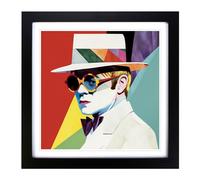 Elton John Suprematism Framed Wall Art Print 18x18 Inch Black | Ready to Hang, Premium Gi Paper, Fade-Resistant Inks, Securely Packaged, UK Made