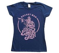 Elton John T Shirt Rocketman Circle Point Official Womens Skinny Fit Navy Blue S