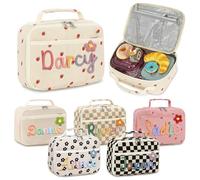 ELULAE Personalized Insulated Lunch Bag Box for Girls, Custom Lunch Bag with Name & Flower, Portable Preppy Lunchbox Bag for Teens Girls, Reusable lunchboxes for School Travel Picnic, Birthday Gifts