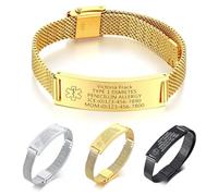 ELULAE Personalized Medical Alert Id Bracelet for Women Men, Custom Medical Alert Bracelets with Engraving Text, Adjustable Stainless Steel Alert Bracelets, Gift for Diabetes Allergy Epilepsy Autism