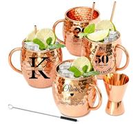 ELULAE Personalized Moscow Mule Copper Mug, 100% Pure Copper Mug, Custom Engraved Initials and Name, Large 16 oz, Rustic Bar Drinkware, Hammered Cocktail Cup, Wedding Anniversary Birthday Xmas Gifts