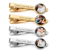 ELULAE Personalized Photo Tie Clip for Dad, Father of the Bride Tie Bar. Custom Photo and Engraved Text, Mens Wedding Accessories, Wedding Anniversary Birthday Gifts, Gifts for Groom Best Man Dad