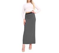Elum New Womens High Elasticated Waisted Gypsy Stretchy Bodycon FlaDark Grey Franki Long Maxi Skirt UK *8,10,12,14,16,18,20,22,24*