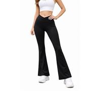 Elum Women’s Seamless Gym Wear High Waist Crossover Bootcut Flared Leggings with V-Seam Back & Crop Top - Dri-Fit 4-Way Stretch Breathable Yoga Workout Activewear Black