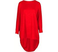 Elum Womens high Low Baggy Oversized Casual wear Knitted Batwing Long top UK Sizes 8-26 Red