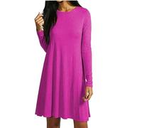 Elum Womens Long Sleeve Plain Swing Dress Top Ladies Flared Dresses for Women UK Elegant Night Out Plus Size 8 to 26 Fuchsia