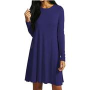 Elum Womens Long Sleeve Plain Swing Dress Top Ladies Flared Dresses for Women UK Elegant Night Out Plus Size 8 to 26 Navy