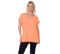 ELUM Womens Tops Ladies Summer Baggy Oversized Loose Fit V-Neck Batwing Sleeve Top T-Shirt Neon Orange UK XXXL Plus Size 24/26