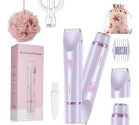 Elunara Shaver, Intimate Glide Pro, Electric Razor for Women, 2 in 1 Dual Head Razor Women, Intimate Shavers, Ipx7 Waterproof, Wet and Dry Use, for Bikini Legs Face Underarm Arm (Purple)