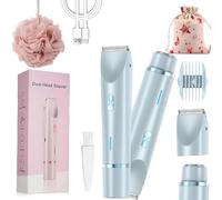 Elunara Shaver, Intimate Glide Pro, Electric Razor for Women, 2 in 1 Dual Head Razor Women, Intimate Shavers, Ipx7 Waterproof, Wet and Dry Use, for Bikini Legs Face Underarm Arm (Blue)