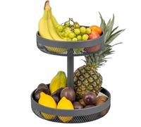 eluno 2-tier round fruit stand/bread basket, diameters of 25 cm and 30 cm, tiered stand, fruit basket, for fruit, vegetables, bread and snacks in the kitchen and living room, made of metal in grey