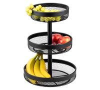 eluno 3-tier round fruit stand/bread basket, diameters of 20 cm, 25 cm and 30 cm, fruit basket, for fruit, vegetables, bread and snacks in the kitchen and living room, made of metal in black