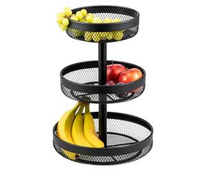 eluno 3-tier round fruit stand/bread basket, diameters of 20 cm, 25 cm and 30 cm, fruit basket, for fruit, vegetables, bread and snacks in the kitchen and living room, made of metal in black