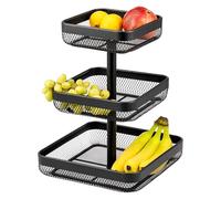 eluno 3-tier square fruit stand/bread basket, 20 x 20 cm, 25 x 25 cm and 30 x 30 cm, fruit basket, for fruit, vegetables, bread and snacks in the kitchen and living room, made of metal in black
