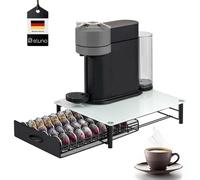 eluno Capsule Holder for 40x Nespresso Vertuo, Drawer Box, Glass Machine Stand Metal and Glass Plate, Coffee Capsule Box, Capsule Dispenser Approx. 33.5 x 9 x 41 cm (W x H x D) (white)