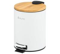 eluno Cosmetic Bin, Pedal Bin, 3 Litre Capacity, with Soft-Close Bamboo Lid, for Bathroom, Kitchen, Bedroom with Removable Plastic Inner Bucket, Bamboo and Metal (White)