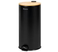 Eluno Pedal Bin - 30L Soft-Close Bamboo Lid Waste Can for Kitchen & Bathroom (Black)