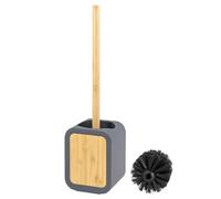 eluno Soft Touch Plastic and Bamboo Toilet Brush Set with 1 Spare Brush Head (gray)