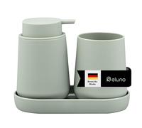 eluno Tesero Bathroom Set with Soft Touch Surface, Bathroom Accessories Set 3 Pieces Consisting of 1 x Soap Dispenser, 1 x Cup and 1 x Bowl, Ideal for Bathroom and Kitchen Made of Plastic (Sage)