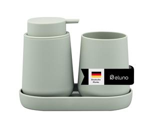 eluno Tesero Bathroom Set with Soft Touch Surface, Bathroom Accessories Set 3 Pieces Consisting of 1 x Soap Dispenser, 1 x Cup and 1 x Bowl, Ideal for Bathroom and Kitchen Made of Plastic (Sage)