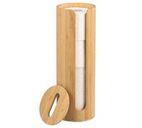 eluno Toilet Paper Storage for 4 Replacement Bamboo Rolls in Natural Design, Free Standing Roll Holder with Lid & Shelf, Refillable Toilet Roll Holder, Round