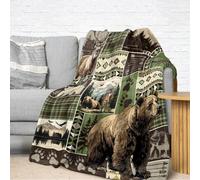 EluteFpme Bear Deer Blanket Rustic Cabin Flannel Throw Blanket Country Hunting Wild Animal Cozy Warm Bed Couch Blankets, Farmhouse Bear Flannel Blankets for Camping Travel Living Room Bedroom 60"x50"