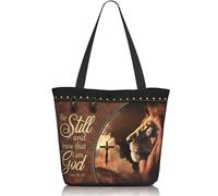 EluteFpme Bible Tote Bags for Women Christian Tote Bag Church Shoulder Bag Inspirational Bags With Zipper Christian Gift, Be Still and Know That I Am God 2, One Size