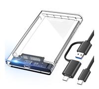 ELUTENG 2.5 Inch Hard Drive Enclosure, 5Gbps USB C 3.1 to SATA HDD Enclosure, Tool Free Transparent with 2 Cables for 7mm/9.5mm HDD/SSD up to 2TB, Compatible with WD Seagate Samsung PS4 Xbox PC Mac
