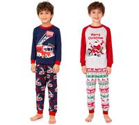 ELUTONG Boys' Christmas Pyjamas，2-Piece Kid's Soft Long-Sleeved Christmas Nightwear Featuring Santa Claus and Fire Engine, Suitable for Boys Aged 7 Years