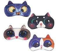 ELUTONG Cute Sleep Eye Mask - 4pc Soft Animal Cartoon Sleep Blindfolds with Adjustable Elastic Strap,Breathable Eyeshades for Women Men Adult Kids Travel Rest Sleep