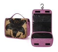 ELUZZIZUT Black Lily Gothic Toiletry Bag with Hanging Hook Large Travel Cosmetic Organizer Waterproof Portable Makeup Storage Multiple Compartments Bag for Men Women Bathroom