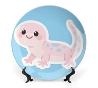 ELUZZIZUT Ceramic Decorative Plate with Display Stand Round Porcelain Cute Axolotl Plate Ornaments Wall Hanging Decor Personalized Gifts for Kitchen Dining Home Office 8inch