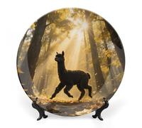 ELUZZIZUT Ceramic Decorative Plate with Display Stand Round Porcelain Wonderful Forest Plate Ornaments Wall Hanging Decor Personalized Gifts for Kitchen Dining Home Office 6inch